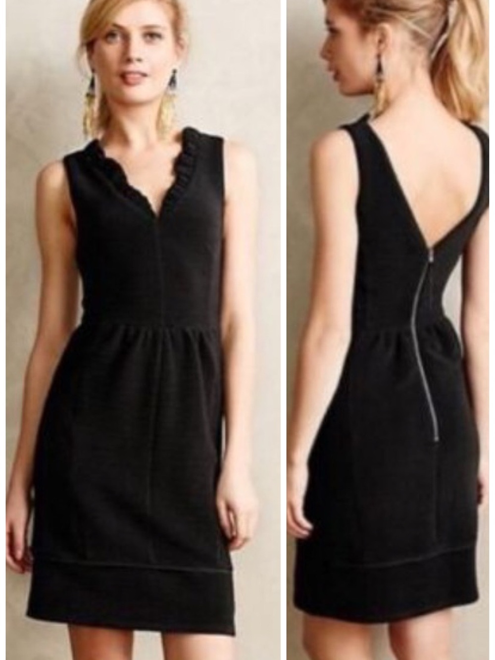 Anthropologie Maeve Black Ruffled Sleeveless Ottoman Mini Dress M EUC Cocktail